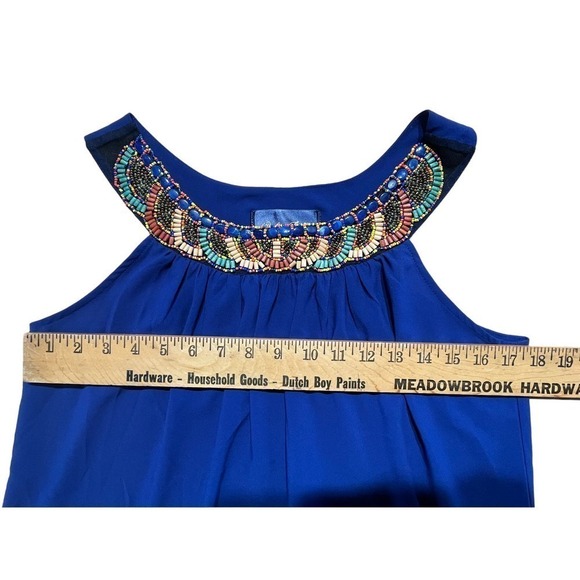 Women's Blue Rain Beaded neck line blue Blouse/Tank top. Size Small. - Picture 4 of 8